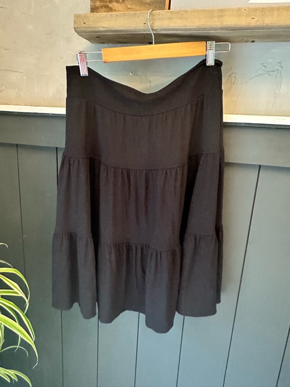 St John’s Bay Black Tiered Midi Skirt Size‎ PM Flowy Flare Pull On Skirt